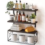 AMADA HOMEFURNISHING Bathroom Shelves with Storage Basket, Floating Shelves for Home Organization & Wall Decor, 3 Set Natural Wood Wall Shelf for Bathroom/Bedroom/Kitchen etc