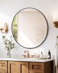 Round Mirror, 24 inch Circle Mirror, HD Eco-Friendly Round Bathroom Mirror for Over Sink, Big Matte Black Metal Framed Wall Mirror for Wall, Vanity, Entryway, Hallway, Living Room, Easy to Install