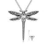 AOBOCO Dragonfly Urn Necklace for Ashes Sterling Silver Memorial Keepsake Cremation Jewelry Gifts with Filling Tool, Sterling Silver, crystal