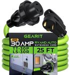 GEARit 30-Amp Extension Cord for RV and Auto, 125-Volt, 3-Prong, 10/3 STW 10AWG Gauge 3C, NEMA TT-30P to L5-30R - Twist Locking Adapter, Waterproof, RV, Trailer, Camper, ETL Listed, 25 feet, Green