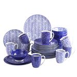 vancasso Takaki Porcelain Dinner Set for 8, Japanese Style Crockery Blue Dinnerware Tableware, 32 Pieces Dinner Service with Dinner Plates, Dessert Plates, Cereal Bowls and Mug