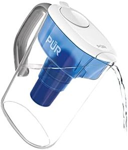 PUR 7-Cup Pitcher Water Filter with 1 Genuine PUR Filter- Small Capacity, 2-in-1 Powerful, Faster Filtration, Lasts 2 Months or 40 Gallons, Dishwasher Safe, White/Blue (PPT700W)