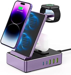 Charging Station for Multiple Devices Apple,Wireless Charger for iPhone 15/14/13/12 Series,Apple Watch Series,Airpods Pro,with 5 USB Ports Multi Charger Station 100w Aluminum Alloy Charger Station