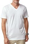 Fresh Clean Threads White V Neck T Shirts for Men - Pre Shrunk Soft Fitted Premium Classic Tee - Men's T-Shirt Cotton Poly Blend - Small