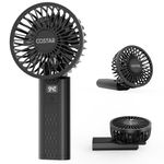 COSTAR Handheld Fan, 180° Foldable Desk Fan, Brushless Motor Portable Hand Fan, 3 Speeds USB Fan, 2400mAh Battery Rechargeable for Summer and Travel Use by Women and Men (Black)
