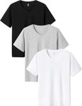 LAPASA 3 Pack Men's Undershirts Premium Stretch Cotton Underwear Shirts Soft Short Sleeve M06 Black, White, Light Grey (v-Neck) L