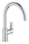 GROHE BauEdge – Single Lever Kitchen Mixer Tap (Monobloc Installation, High Spout, Swivel Area 360˚, 28 mm Ceramic Cartridge, Tails 3/8 inch), Easy Installation, Size 332 mm, Chrome, 31367001