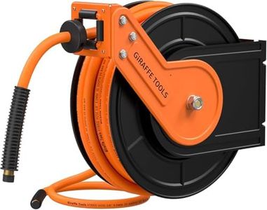 Giraffe Tools TA15B Retractable Air Hose Reel Wall Mount 3/8" x 50 ft Hybrid Hose, Air Compressor Heavy Duty Steel Reel Auto Rewind 300PSI, 50ft, Tangelo