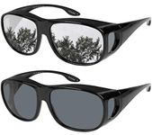 Yogo Vision Fit Over Wrap Sunglasses Polarized Lens Wear Over Eyeglasses 100% UV Protection for Men and Women, Black Frame and Silver Mirror Lens, Black Frame and Smoke Lens, 60-18-132