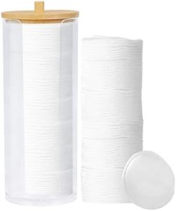 Dustproof Cotton Round Holder Dispenser Set - Clear Acrylic Makeup Pad Organizer with Bamboo Lid + 100 Soft Cotton Rounds - Bathroom Vanity Storage Container for Cotton Pads by eyxformula