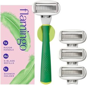 Flamingo Shaving Razor Set for Women - Original Razor Handle, 4 Blade Refills, and Shower Holder - Matcha