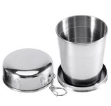 MADHYA Stainless Steel Folding Cup, Small Portable Camping Mug Drink Cup with Lid & Keychain for Outdoor Travel Camping Hiking Pocket Size Reusable Collapsible Space-Saving 120ml Travel Cup, Pack of 1