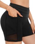 SIMIYA Cycling Shorts Women with Pockets High Waist Tummy Control Mesh Splicing Yoga Gym Shorts for Women Cycle Workout Running Shorts (Black, M)