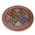 Ajuny Classic Solitaire - Handcrafted Wooden Board Game with 4-Color Marbles, Vintage Indian Design - Ideal for Family Fun & Home Decor