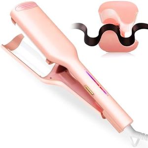 Multibrite Wave Curling Iron, Lightweight & Portable Anti Scald Hair Crimper, 2 Barrel Wavy Hair Curler for Women, 4 Temp Fast Heating Curling Wand for Long Hair, Crimper Hair Iron for Wide Deep Waves