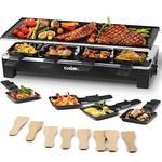 Raclette Grill, CUSIMAX Electric Indoor Grill, Portable Korean BBQ Grill with 2 in 1 Reversible Non-stick Plate, Party Grill with Adjustable temperature control, 8 Raclette Pans & Wooden Spatulas