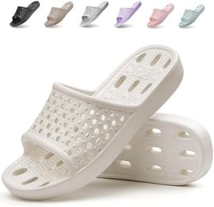 Xomiboe Shower Shoes for Men Women, Non Slip Quick Dry Shower Sandals with Drain Holes, Lightweight EVA Shower Slippers for Gym, College Dorm, Pool, Locker Room White EU37-38