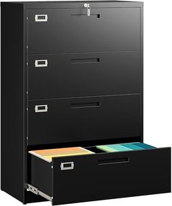 SISESOL 4 Drawer Lateral File Cabinet with Lock,Black Lateral Filing Cabinet,Horizontal Metal Filing Cabinets,Locked Wide Four Drawer File Cabinets for Office Home,Fit A4/F4/Letter/Legal File