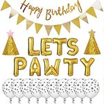 Esweny Dog Cat Birthday Party Supplies,Dog Cat Party Decorations,Lets Pawty Balloons Dog Cat Birthday Hat, Happy Birthday Banner Foil Balloons Pet Party Decoration