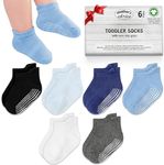 Mother's Choice Organic Cotton GOTS Certified Ankle Baby Socks 6 Pairs, 6M - 5Y For Infants & Toddler Socks Non Slip Baby Girl & Boy Socks (US, Age, 6 Months, 12 Months, Blue Black Combo)