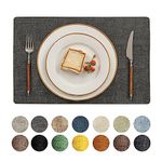Romanstile Vinyl Placemats Set of 8-12 X 18 Inch - Heat Resistant Place Mats 100% Waterproof Oilproof Wipeable Reversible Faux Leather Table Mats for Kitchen/Dining/Party/Outdoor, Charcoal