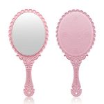 Dolovemk Hand Mirror Vintage Handheld Mirror with Handle Decorative Vanity Makeup Mirror Cosmetic Travel Mirrors Compact Beauty Salon Mirror Antique (Pink)