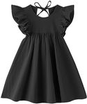 LYXIOF Toddler Baby Girl Cotton Linen Dress Ruffle Sleeve Halter Sleeveless Kids Casual Dresses, Black, 5 Years