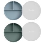 Moonkie Suction Plates for Babies & Toddlers | BPA-Free Weaning Plate with Lid | Silicone Divided Plate | Microwave and Dishwasher Safe - 2 Pack (Ether/Sage)