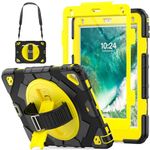 HXCASEAC Case for iPad Air 2, Case for iPad 6th/5th Generation/Pro 9.7 inch, with Pencil Holder/360 Rotating Hand Strap/Screen Protector/Shoulder Strap, Shockproof Cover for iPad 9.7 inch, Yellow