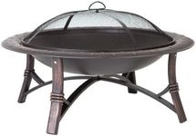 Fire Sense 60857 Fire Pit Roman Brushed Painted Steel Legs Wood Burning Lightweight Portable Patio Outdoor Firepit Backyard Fireplace Included Screen Lift Tool - 35"