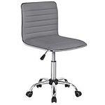 Yaheetech PU Leather Office Chair Modern Low Back Chair Armless Swivel Task Chair Computer Chair for Home Office and Study, Gray