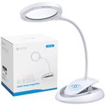 eSynic Magnifying Lamp Popular 5X 10x Magnifying Glass with Light Hand Free Magnifier Lamp USB Rechargeable Magnifying Desk Lamp Clamp Daylight LED Magnifying Lamp with 15 LEDs for Reading Craft etc