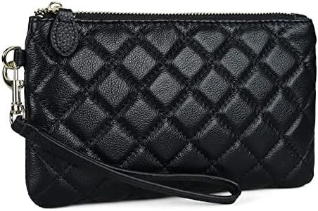 befen Genuine Leather Wristlet Clutch RFID Blocking Bag Cell Phone Wallet Purse Smartphone Wristlet Wallet Purses and Handbags for Women, Diamond Quilted Black