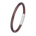 Surfer Bracelets Men & Women 5mm 22CM Waterproof Braided Genuine Leather Bracelet with Stainless Steel Clasp Brown