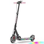 FanttikRide T9 Apex Electric Scooter for Kids 4.3-5.6 ft, 200 W Motor, LED Colorful Lights with Bluetooth Music Speaker, 7/10/12 MPH Digital Display, Adjustable Height, Foldable, Up to 40 mins, Pink