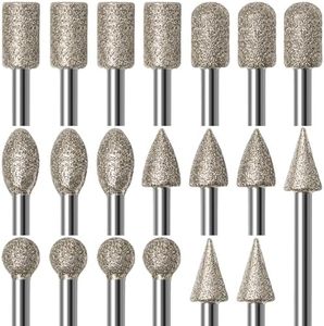 Stone Carving Set Diamond Burr Bits, 20PCS Polishing Kits Rotary Tools Accessories with 1/8’ Shank For Carving, Engraving, Grinding, Polishing Stone, Rocks, Jewelry, Glass, Ceramics