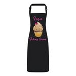 Personalised Apron - Cup Cake Baking Queen with Adjustable Neck Strap - Full Colour Print (Black)