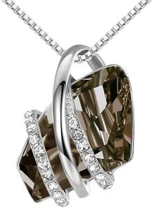 Leafael Mothers Day Gifts Wish Stone Pendant Necklace with Silver Black Crystal, Silvertone, 18" + 2" Chain