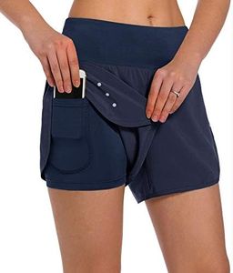 Ksmien Women's 2 in 1 Running Shorts - Lightweight Athletic Workout Gym Yoga Shorts Liner with Phone Pockets