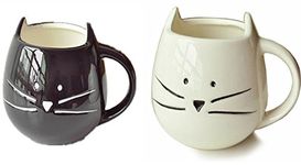 Moyishi 300ml Lovely Cute Little White & Black Cat Coffee Milk Ceramic Mug Cup Christmas Birthday Best Gift,Set of 2