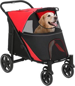 PawHut Foldable Dog Stroller – Red, Lightweight Pet Carrier