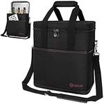 opux 6 Bottle Carrier Tote | Insulated Padded Wine Cooler Bag for Travel. Picnic, BYOB | Portable Leakproof Wine Tote Bag for Dinner, Party, Christmas, Wine Gift for Women, Men (Black)