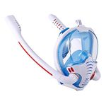 Matiko Full Face Snorkel Mask,Double-Tube Dry Top Diving Mask 180°Panoramic Anti-Fog & Anti-Leak with Detachable Camera Mount,Easy Breathing and Professional Snorkeling Gear for Adults (Blue L/XL)