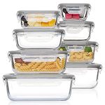 Vtopmart 8 Pack Glass Container Food Storage, Glass Meal Prep Containers with Lids, Airtight Glass Bento Boxes with Leak Proof Locking Lids, for Microwave, Oven, Freezer and Dishwasher