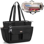 LoDrid Large Teacher Bag with 15.6” Laptop Padded Sleeve, Utility Tote Bag with Top Zipper Closure, Teacher Bags and Totes with Large Compartment for Work, Travel, Black, Bag Only