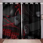 Homemissing Gaming Curtains for Bedroom Boys Teens Headphones Game Console Mouse Keyboard Room Curtain Black Red Gamer Window Drapes Peripherals Window Draperies,W66*L72