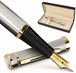 Wordsworth & Black Fountain Pen Set, 18K Glided Broad Nib, Includes 24 Pack Ink Cartridges, Ink Refill Converter & Gift Box, Gold Finish, Calligraphy, [Silver Gold], Perfect for Men & Women