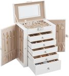 SONGMICS 6 Tier Jewelry Box, Jewelry Case with 5 Drawers, Large Storage Capacity, with Mirror, Lockable, Jewelry Storage Organizer, Christmas Gift for Loved Ones, For Watches, White UJBC152W01