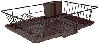 Home Basics 3 Piece Vinyl Coated Steel Dish Drainer with Drip Tray, Brown