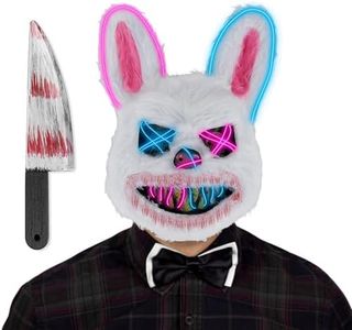 Halloween Scary Bunny Rabbit Mask & Bloody Plastic Knife, Creepy Costume Props Decorations for Scream Cosplay Party